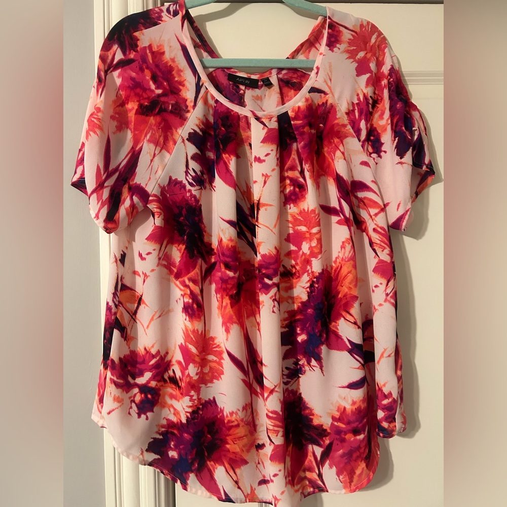 Apt 9 Plus  0X  Floral Floral Short Sleeve Blouse Top